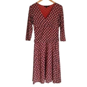 Boden Red Blue and White 3/4 Sleeve Midi Dress 4th Of July Americana Sz 12 VNeck